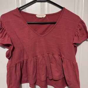 Pie in the Sky pink, short-sleeve V-neck peplum top